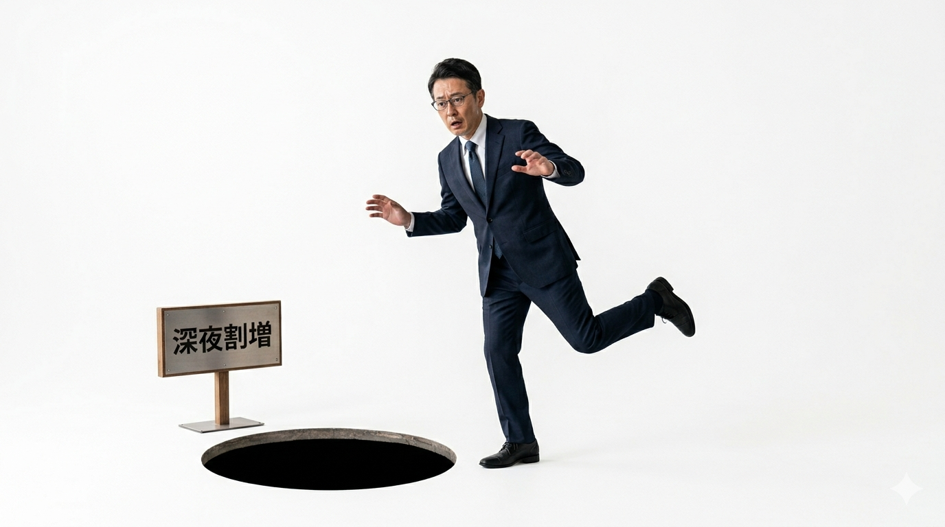 深夜割増増の落とし穴に落ちそうな男性